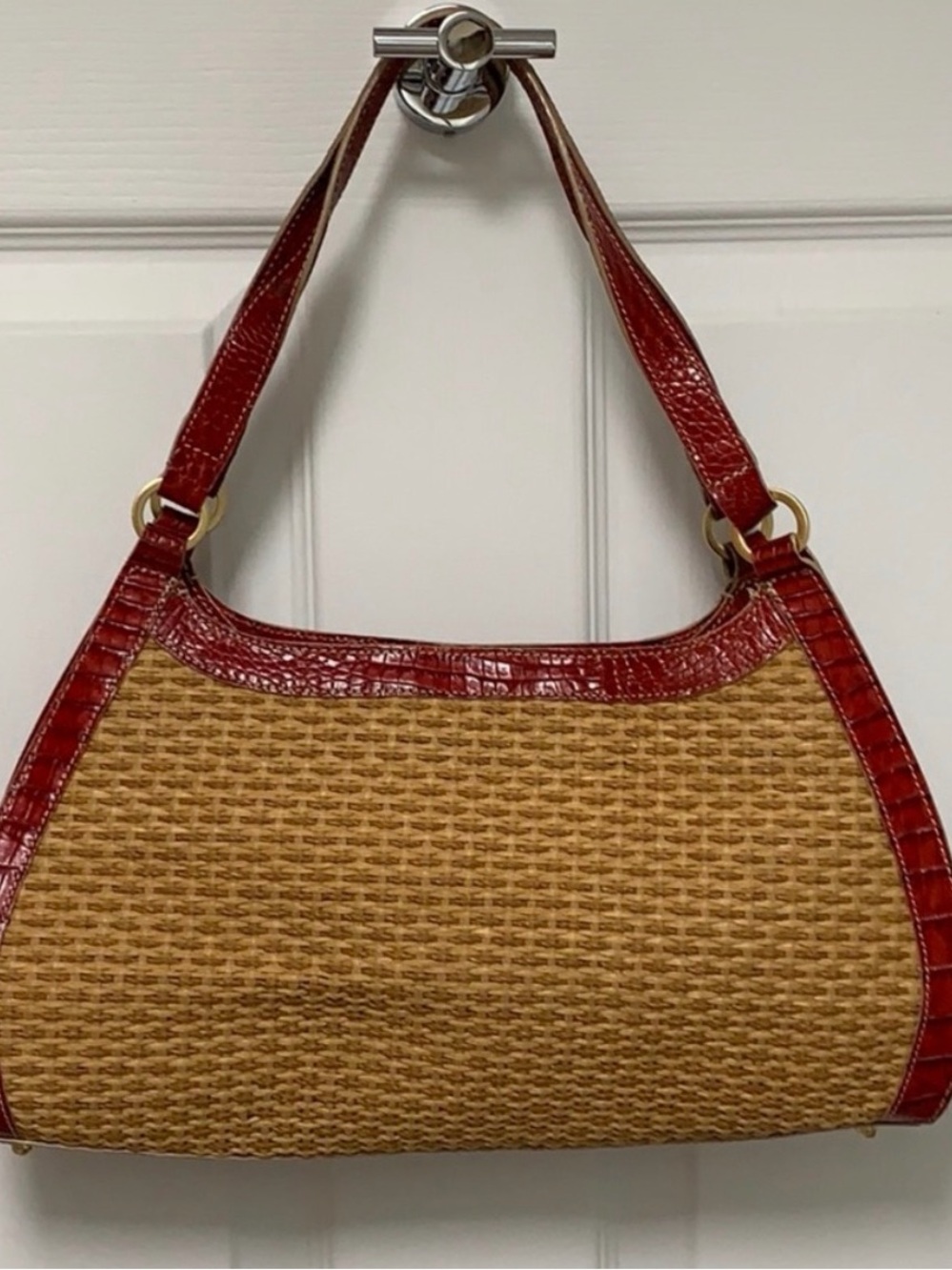 Brahmin Woven Shoulder Bag with Tan Wicker Body